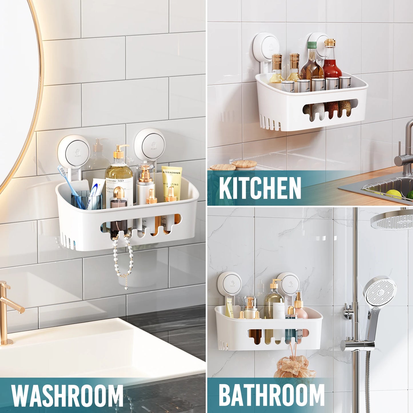 Corner Shower Shelf – No-Drill Suction Cup Bathroom Storage Basket
