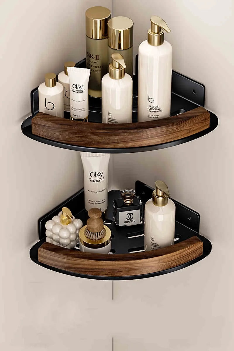 Wood Corner Bathroom Shelf – Wall Mounted Storage Organizer Rack