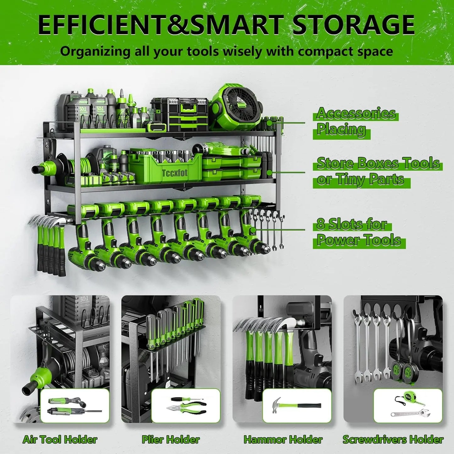 3-Layer Wall Mount Drill Holder – Garage Tool Organizer Rack