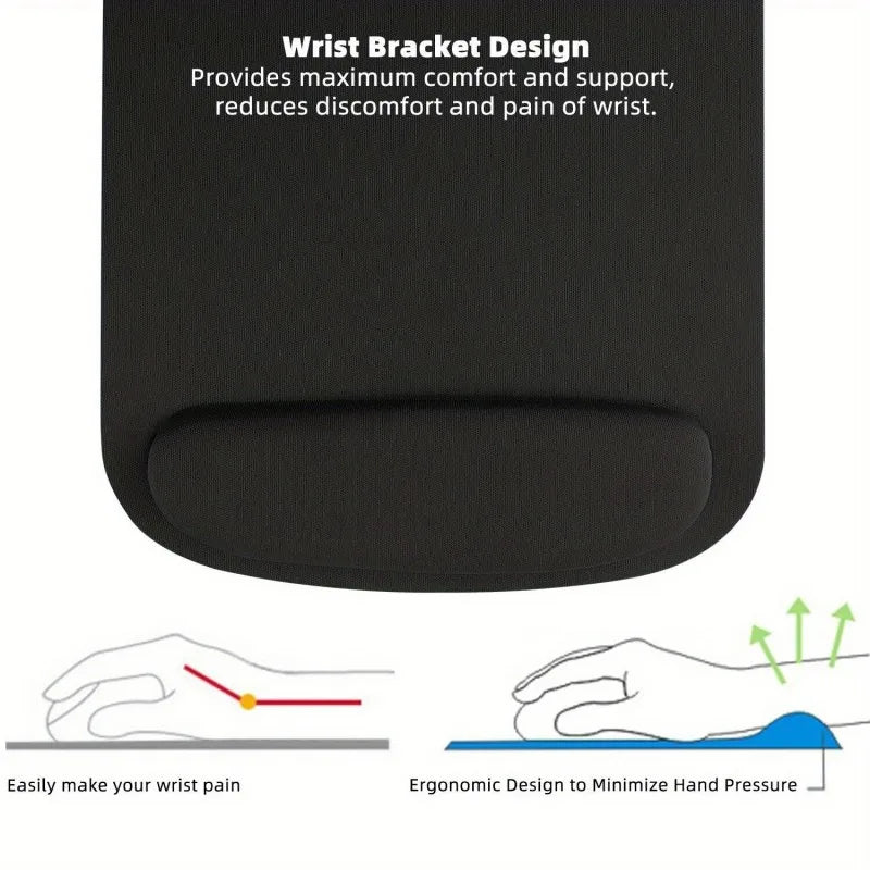 Home Standard Ergonomic Mouse Pad – Black Fabric with Wrist Support