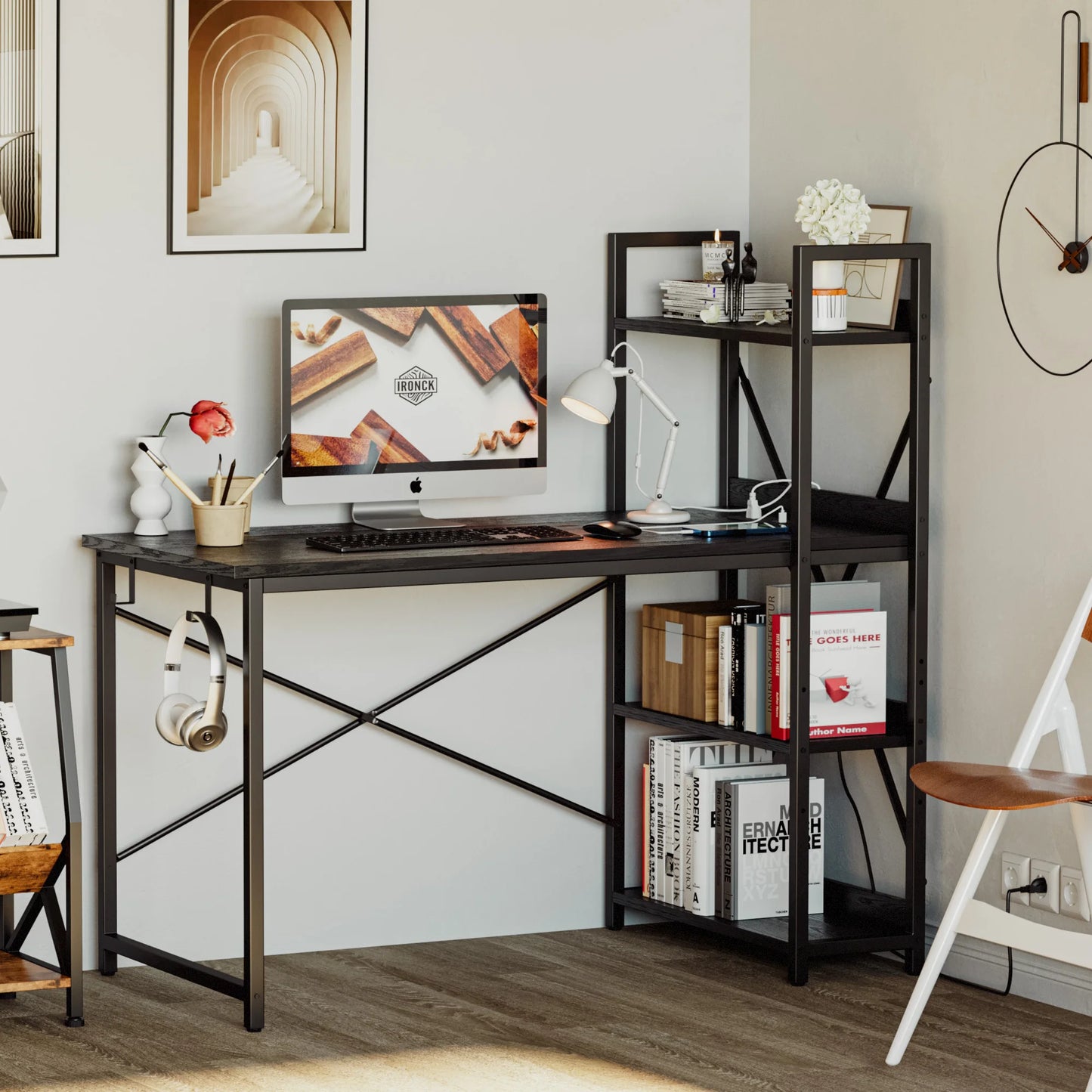 Computer Desk 47" – Industrial Writing Table with Power & USB Ports