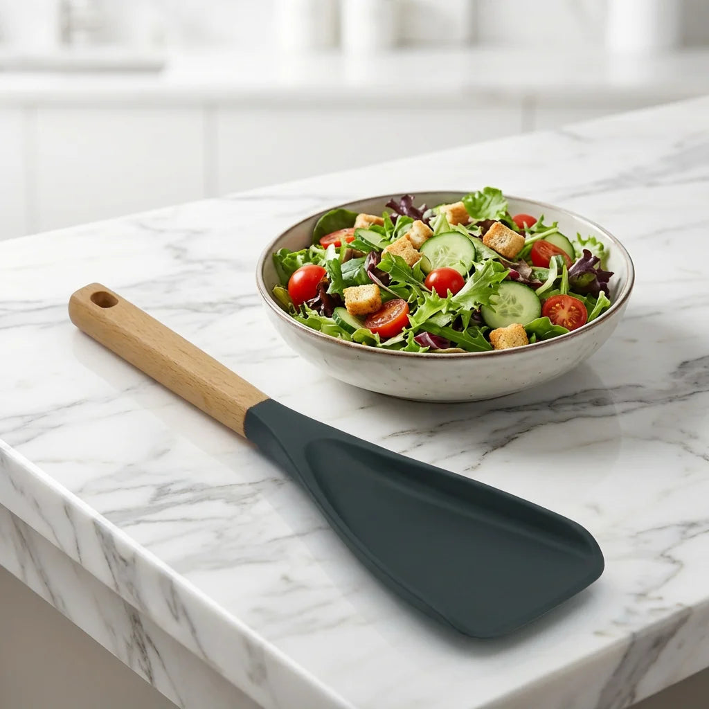 Silicone Salad Spatula with Wooden Handle – Heat-Resistant Kitchen Turner