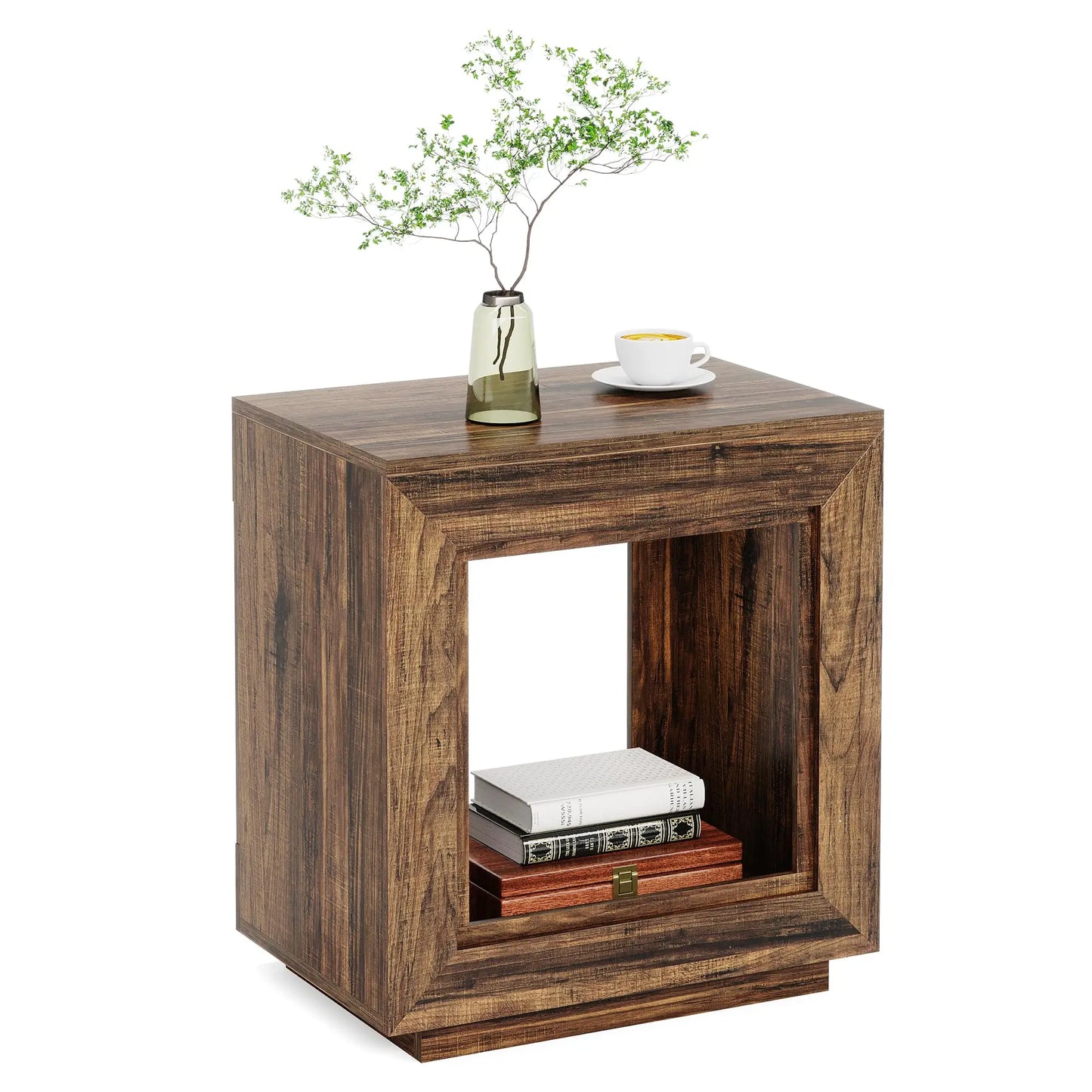Rustic Wood End Table – 2-Tier Square Side Table, 24-Inch