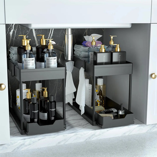 2-Tier Under Sink Organizer – Sliding Bathroom Storage Basket