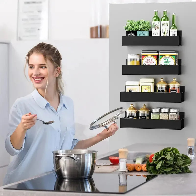 Magnetic Spice Rack – 4 Pack Stainless Steel Fridge Organizer