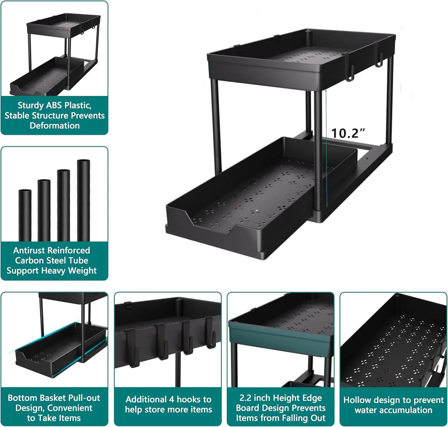 2-Tier Under Sink Organizer – Sliding Bathroom Storage Basket