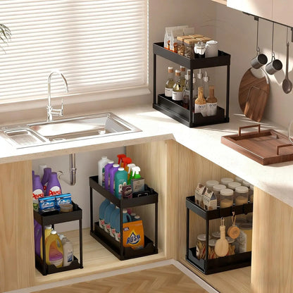 2-Tier Under Sink Organizer – Sliding Bathroom Storage Basket