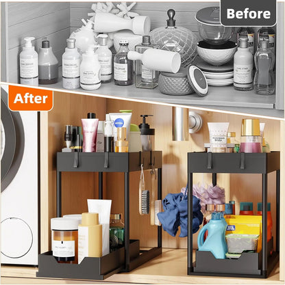 2-Tier Under Sink Organizer – Sliding Bathroom Storage Basket