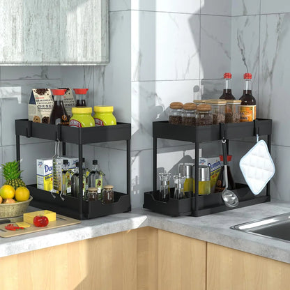2-Tier Under Sink Organizer – Sliding Bathroom Storage Basket