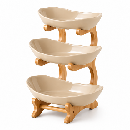 Stackable Fruit Bowls with Wooden Stand