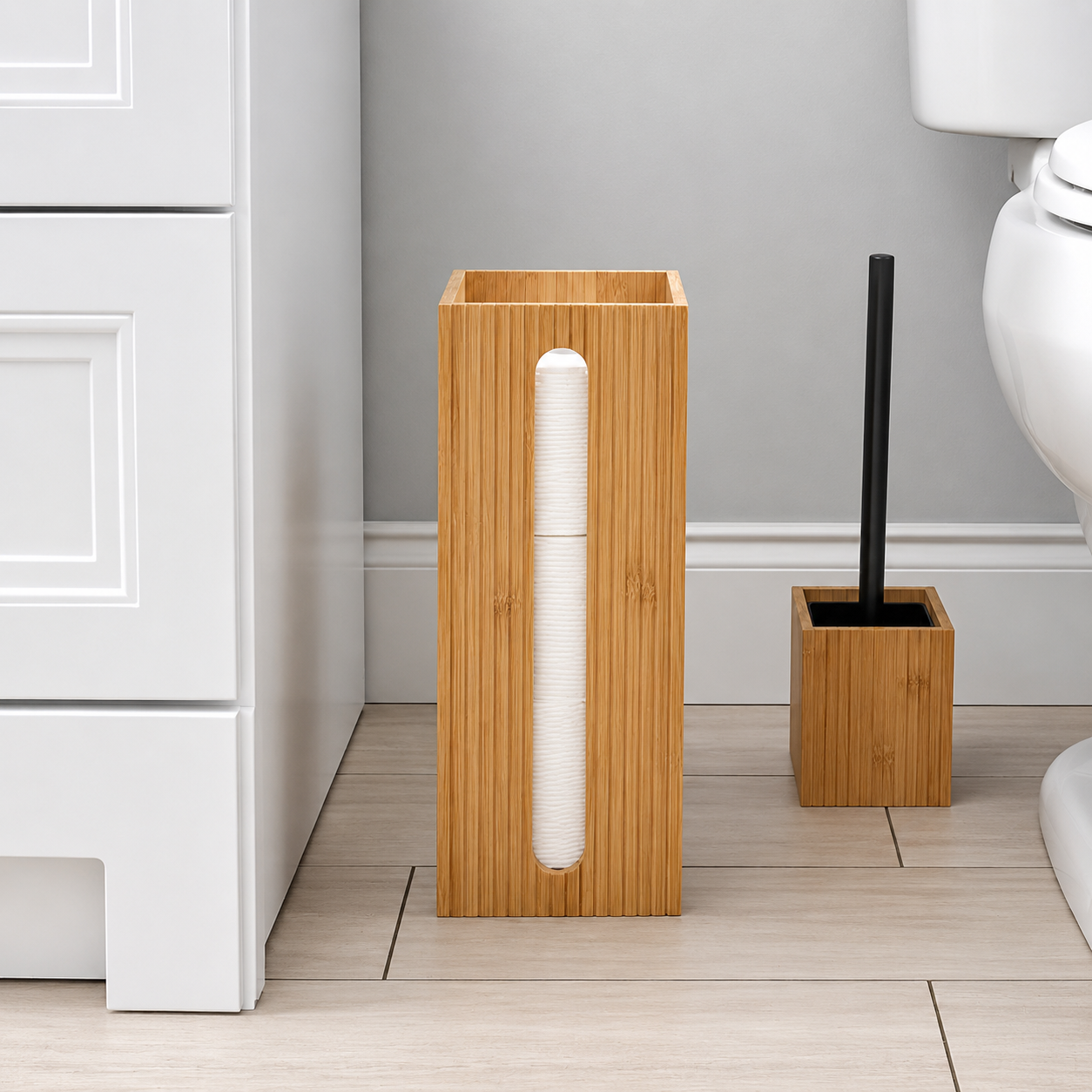 Bamboo Toilet Brush & Paper Holder Set  –  2 Piece for Bathroom