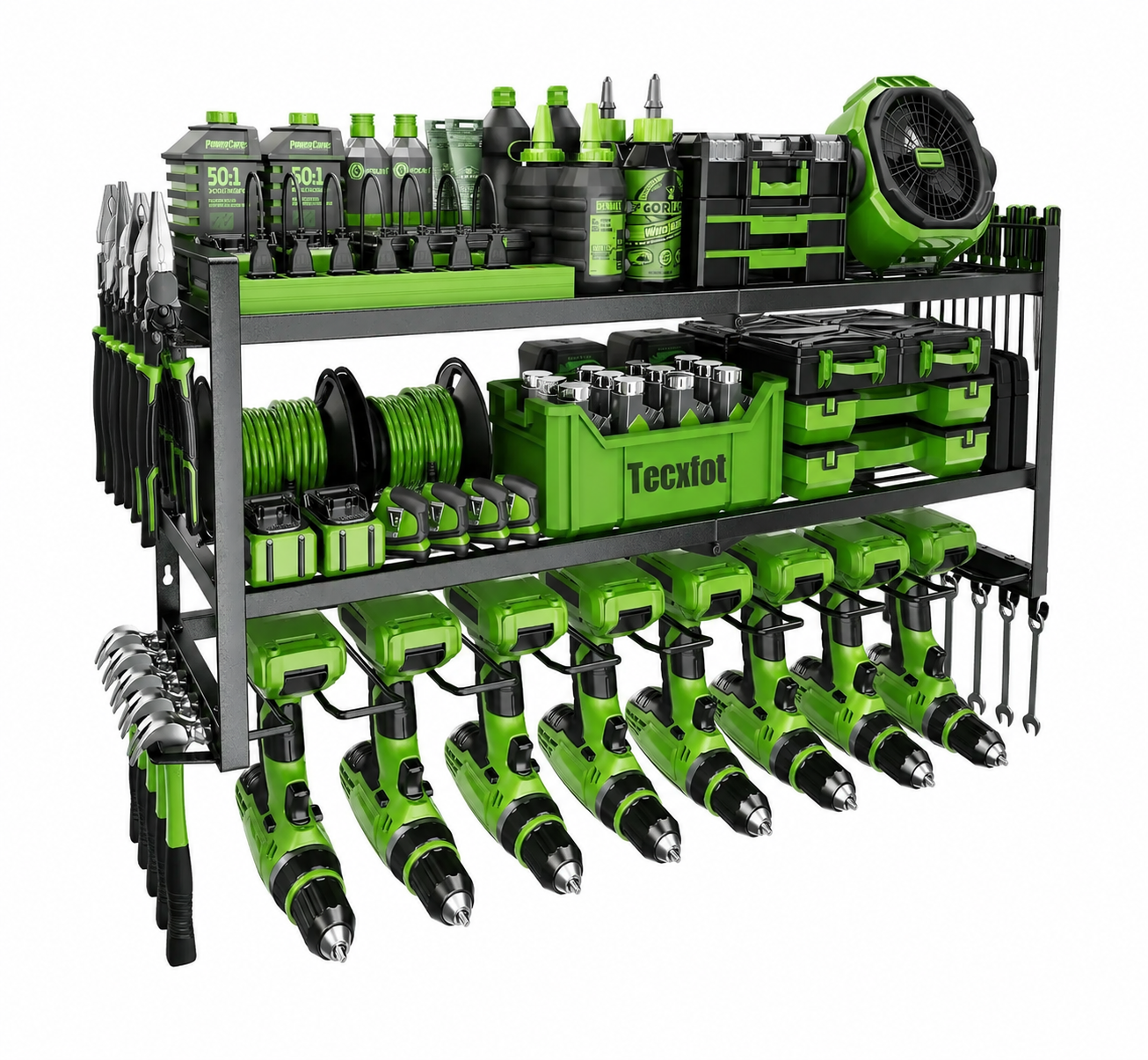 3-Layer Wall Mount Drill Holder – Garage Tool Organizer Rack