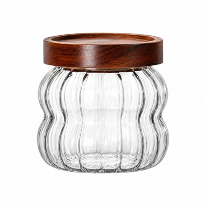 Fluted Glass Storage Jar with Acacia Wood Lid