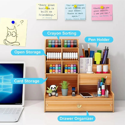 Wooden Desk Organizer – DIY Stationery Storage with Drawer