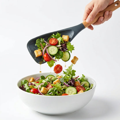 Silicone Salad Spatula with Wooden Handle – Heat-Resistant Kitchen Turner