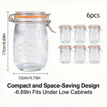 Wide Mouth Mason Jars 32oz – Airtight Glass Canisters 6-Pack