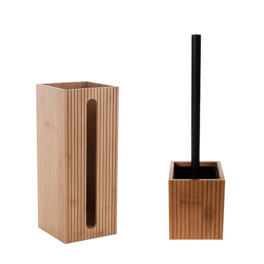 Bamboo Toilet Brush & Paper Holder Set  –  2 Piece for Bathroom