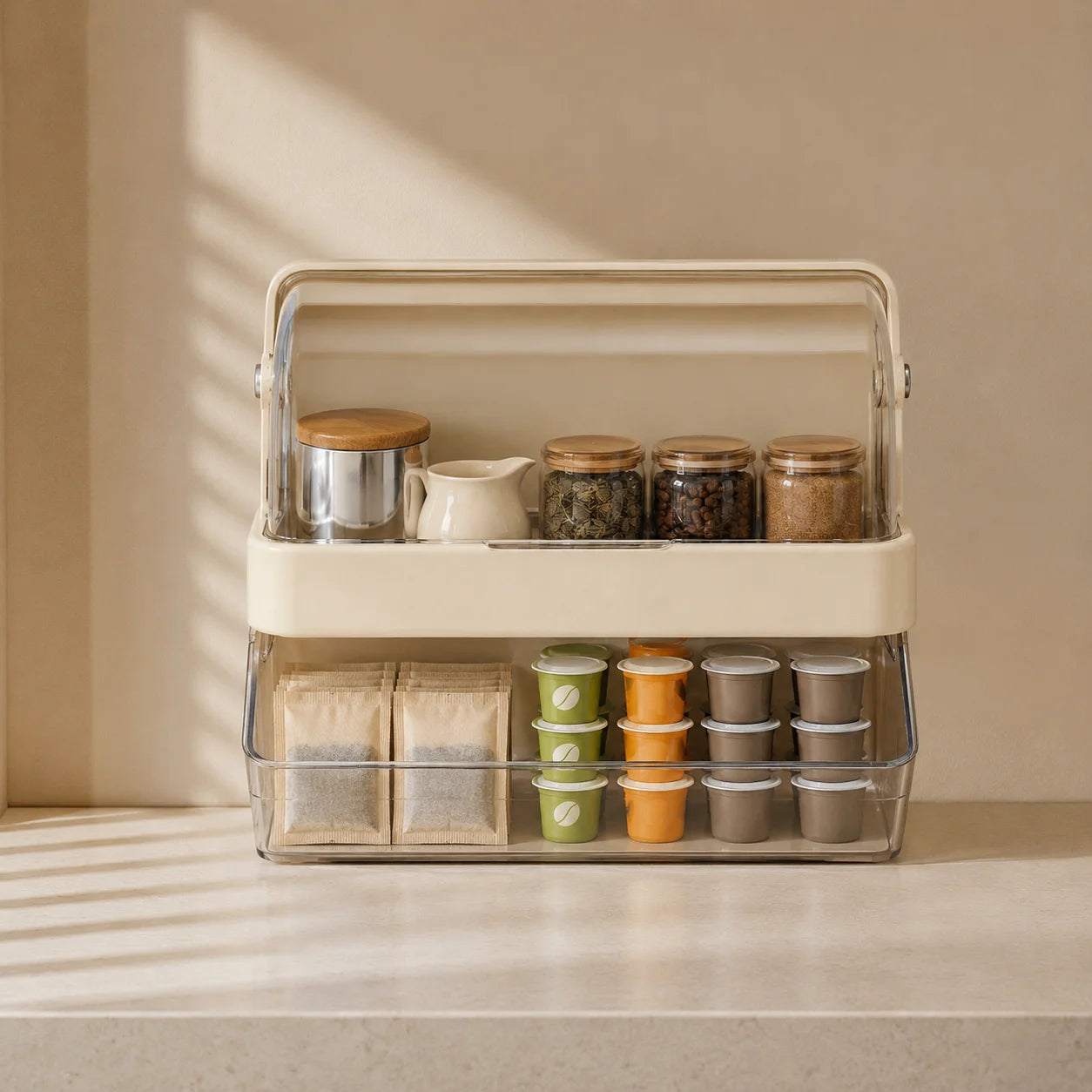 Tea Bag Storage Box – Dustproof Double-Layer Countertop Organizer