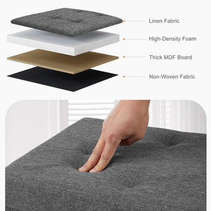 Folding Storage Ottoman Bench – Linen Fabric Footstool, 43-Inch