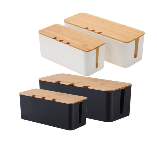 Cable Management Box – Wooden Style Cord Organizer for Desk