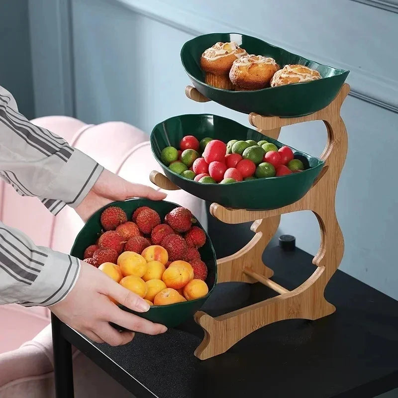 Stackable Fruit Bowls with Wooden Stand