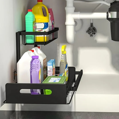 2-Tier Sliding Under Sink Organizer – Rustproof Metal Storage