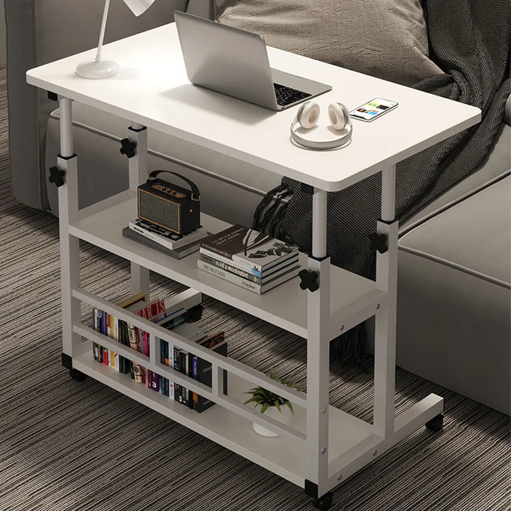 Height Adjustable Laptop Desk – Mobile Wooden Rolling Workstation