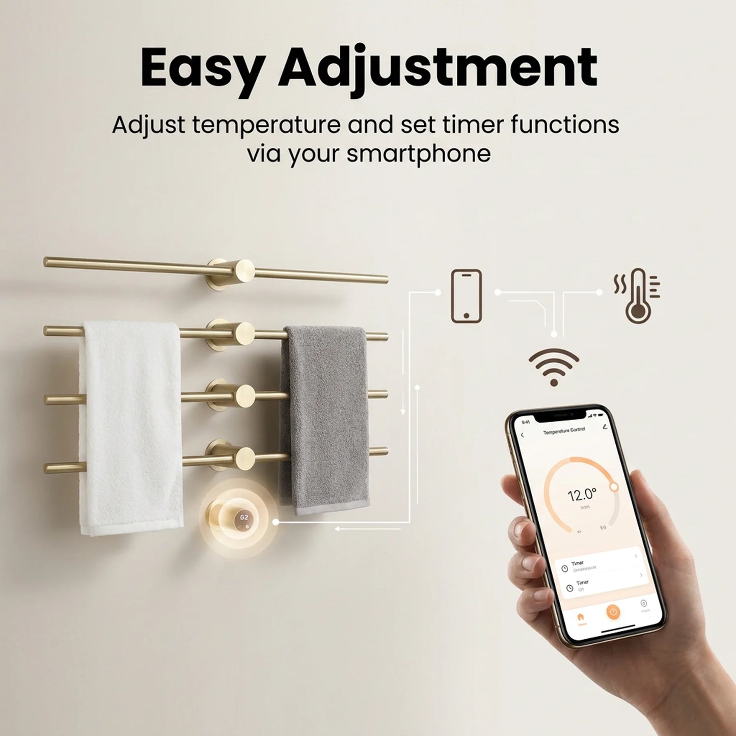 Home Standard | Electric Heated Towel Rail – Smart Control Towel Warmer SS304 Hidden Wire