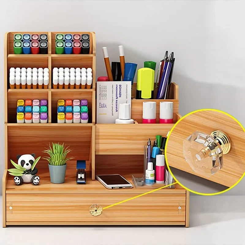 Wooden Desk Organizer – DIY Stationery Storage with Drawer