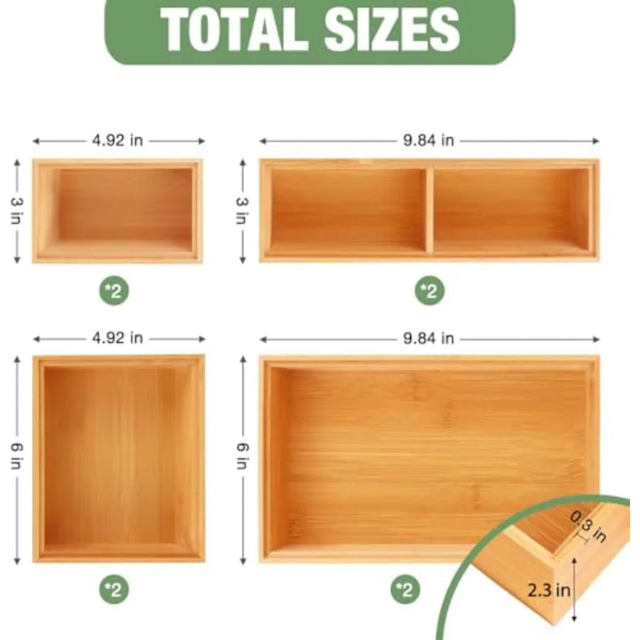 Bamboo Drawer Organizer Set – 8-Piece Wood Storage Bin Divider