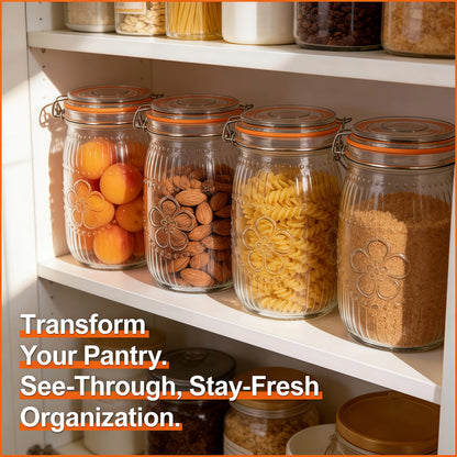 Wide Mouth Mason Jars 32oz – Airtight Glass Canisters 6-Pack