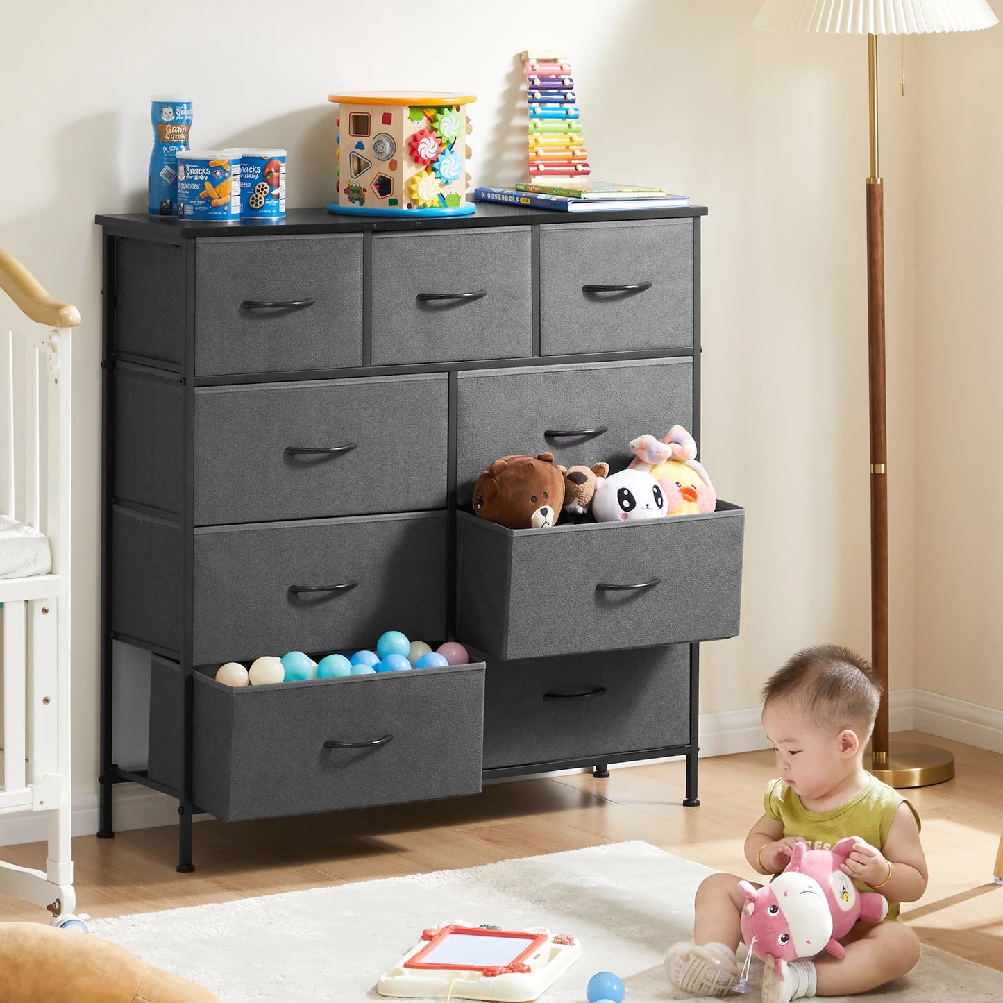 9-Drawer Bedroom Dresser – Fabric Storage Organizer with Metal Frame