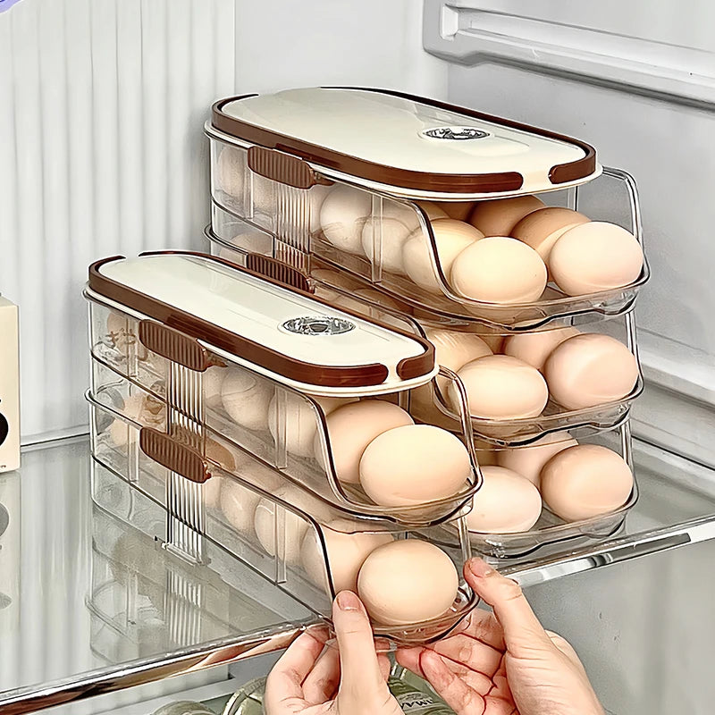Refrigerator Egg Organizer – Sliding Plastic Egg Dispenser Case