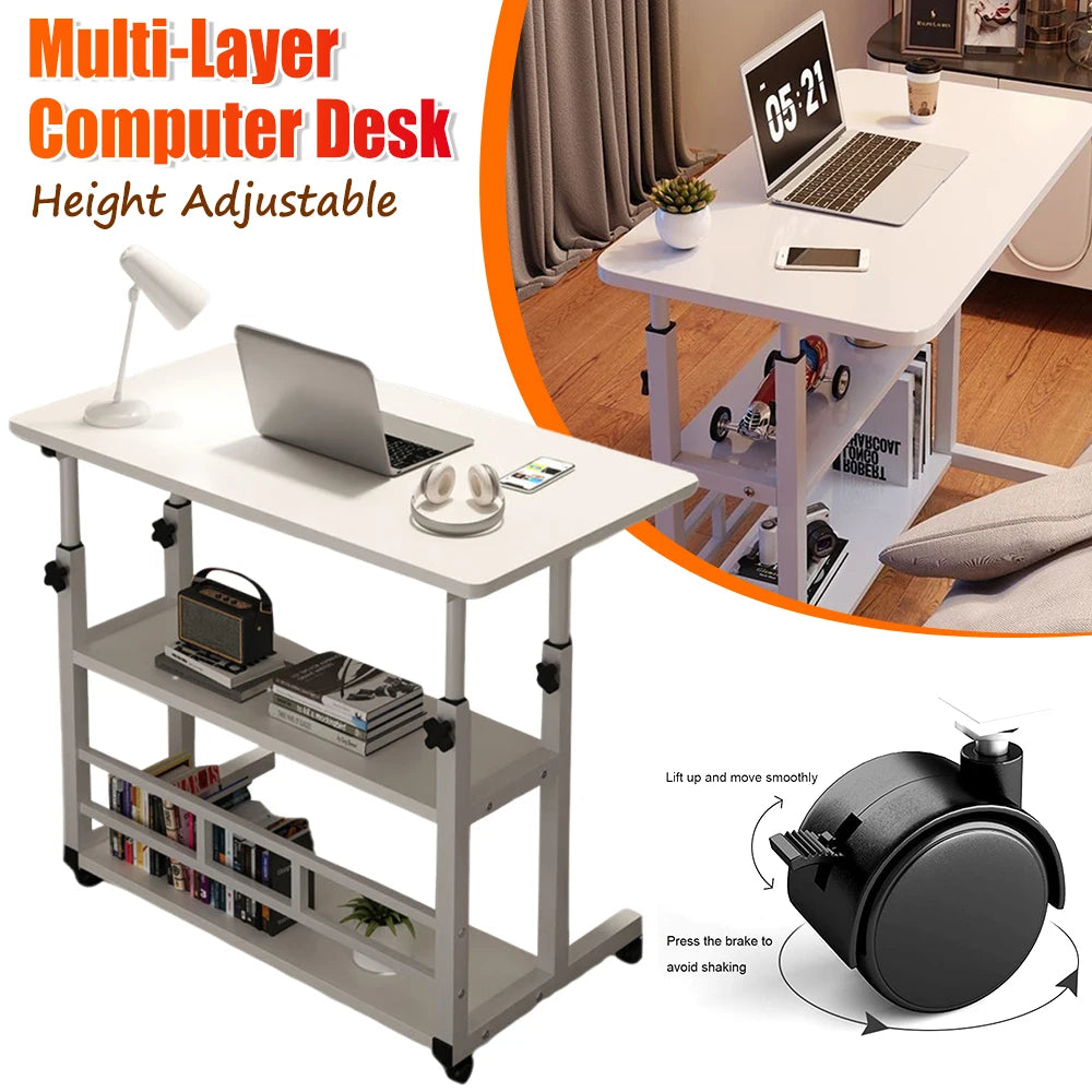 Height Adjustable Laptop Desk – Mobile Wooden Rolling Workstation