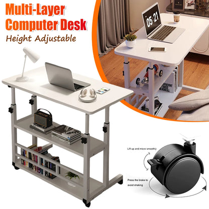 Height Adjustable Laptop Desk – Mobile Wooden Rolling Workstation