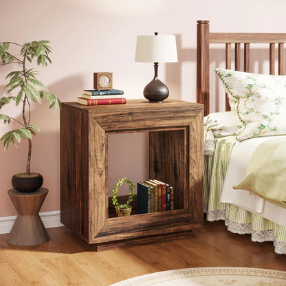 Rustic Wood End Table – 2-Tier Square Side Table, 24-Inch