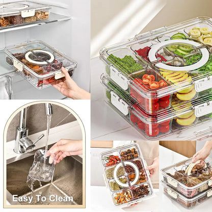 Divided Veggie Tray – Portable Snack Spinner with Lid & Handle