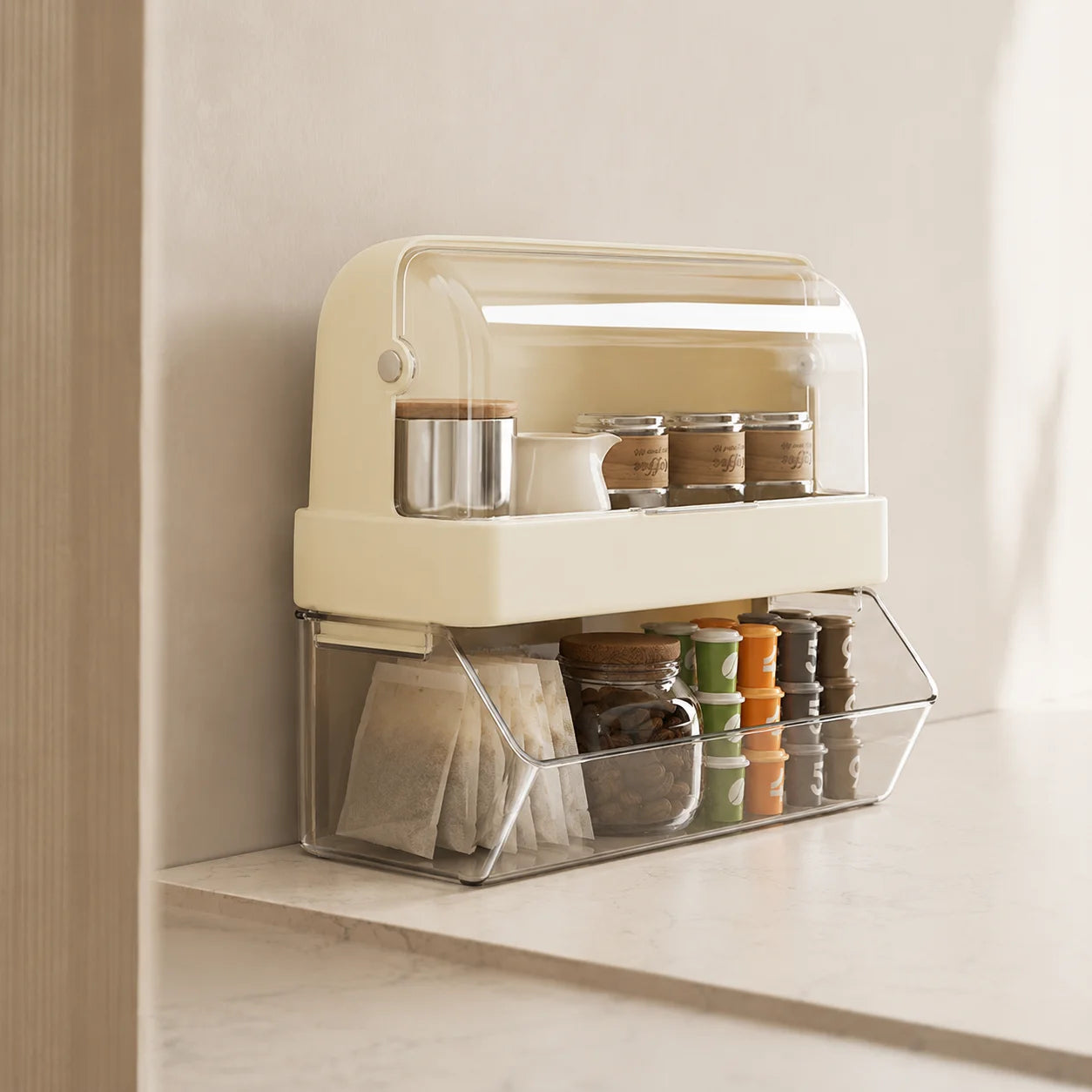 Tea Bag Storage Box – Dustproof Double-Layer Countertop Organizer