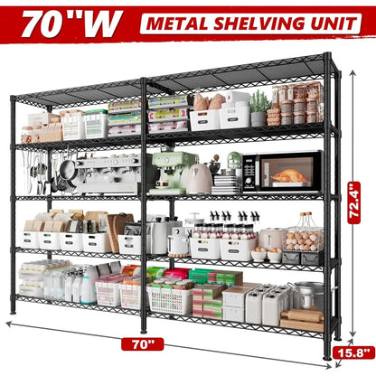 70" Heavy-Duty 5-Tier Metal Wire Shelving Unit – Black