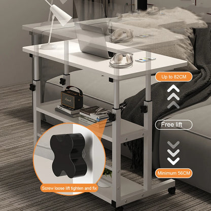 Height Adjustable Laptop Desk – Mobile Wooden Rolling Workstation