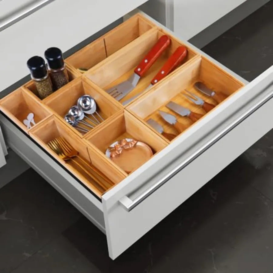 Bamboo Drawer Organizer Set – 8-Piece Wood Storage Bin Divider