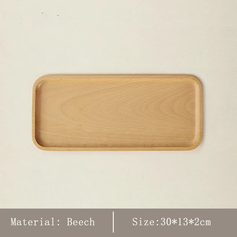 Japanese-Style Minimalist Wooden Serving Tray – Beech & Walnut Desk Organizer