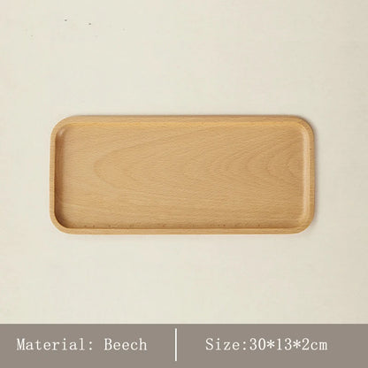 Japanese-Style Minimalist Wooden Serving Tray – Beech & Walnut Desk Organizer