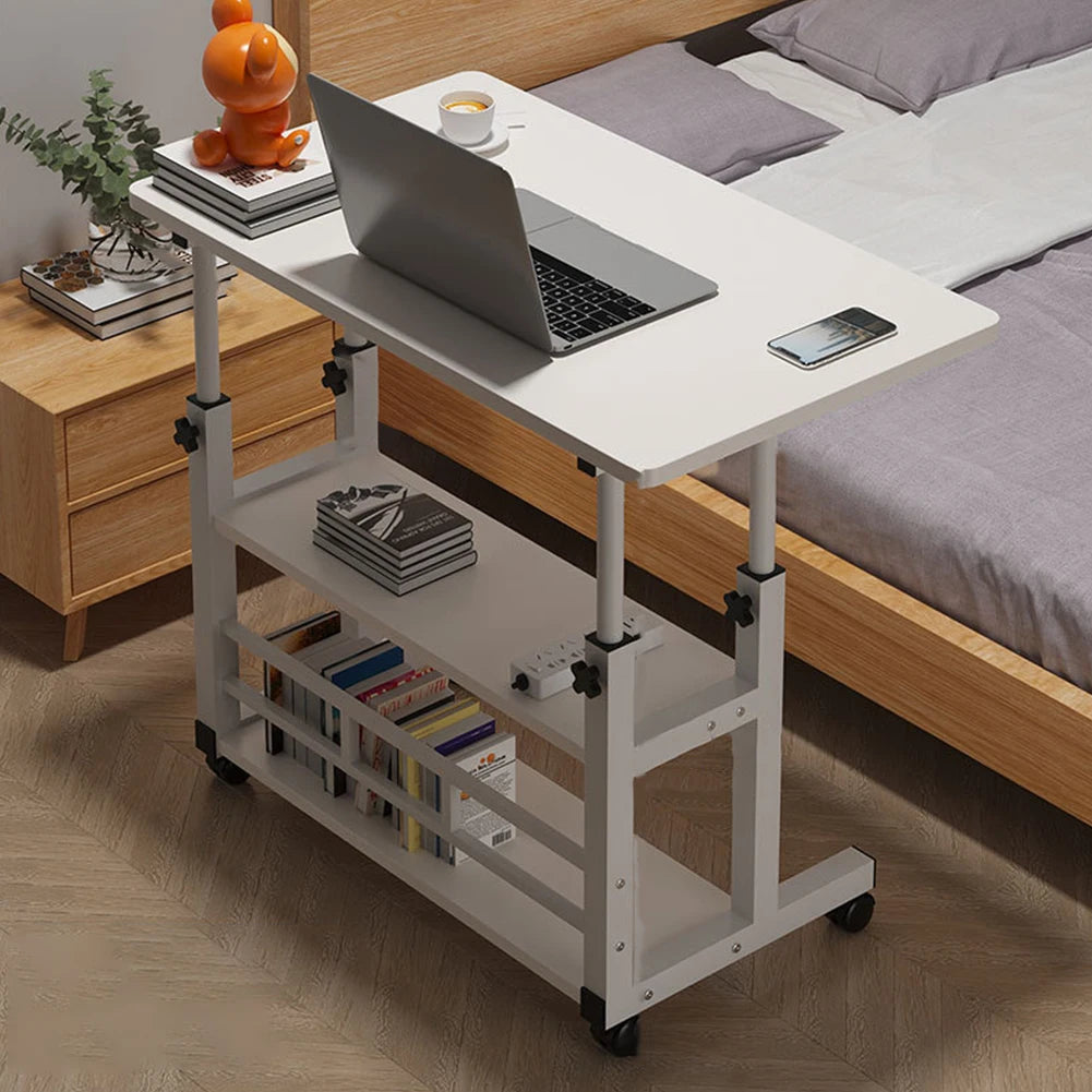 Height Adjustable Laptop Desk – Mobile Wooden Rolling Workstation