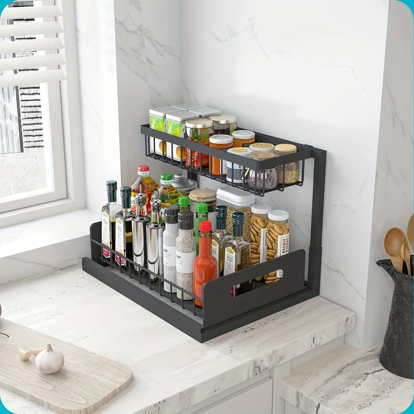 2-Tier Under Sink Organizer – Metal Slide Out Cabinet Shelf