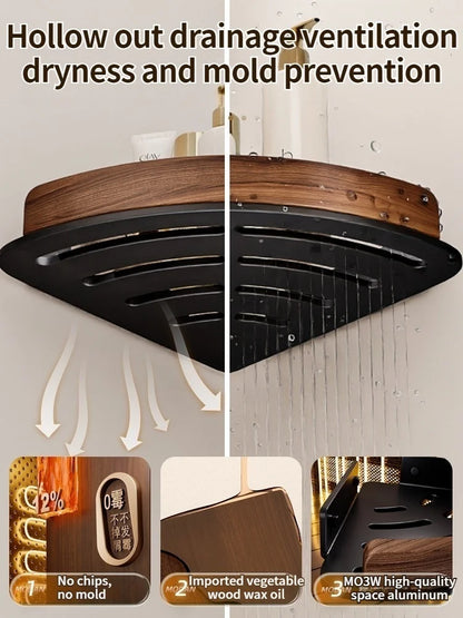 Wood Corner Bathroom Shelf – Wall Mounted Storage Organizer Rack