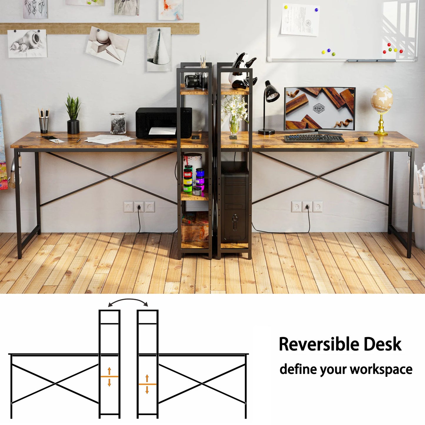 Computer Desk 47" – Industrial Writing Table with Power & USB Ports