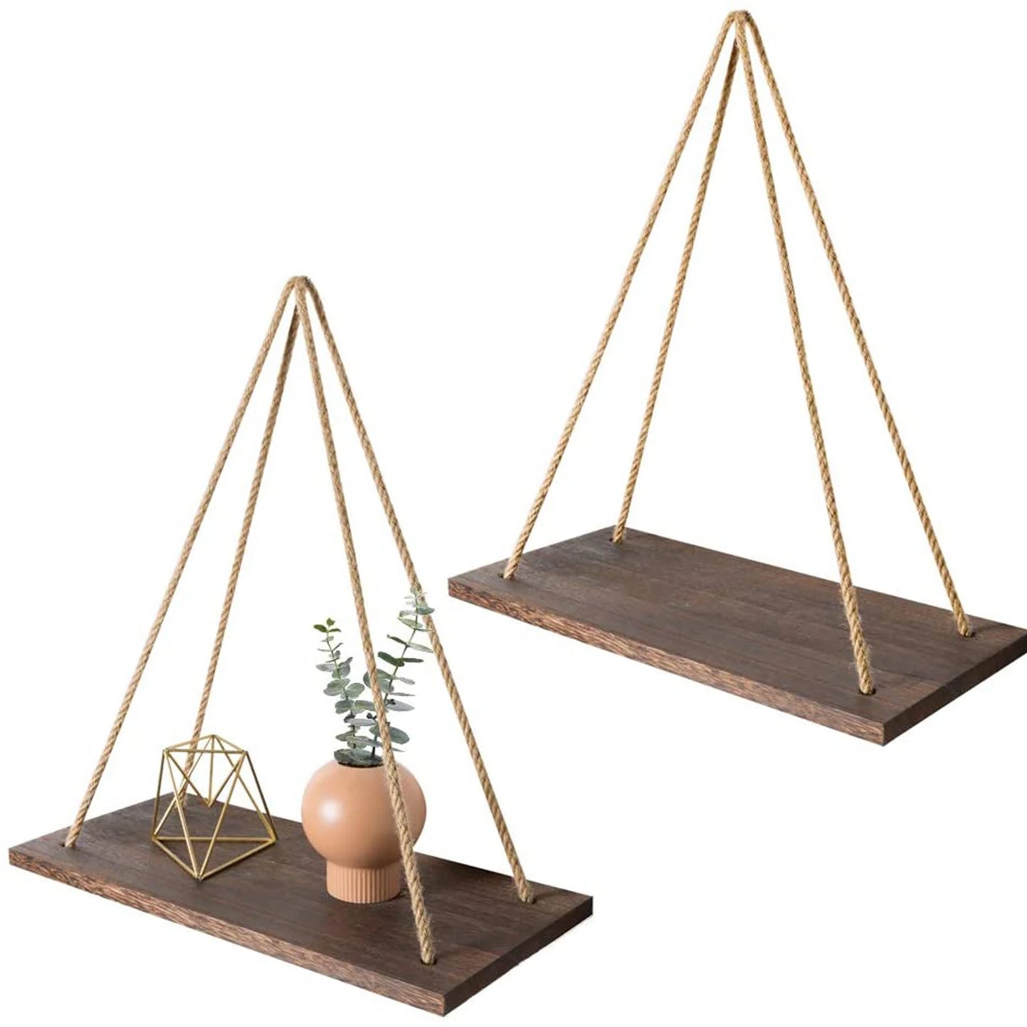 Floating Wall Shelf – Macrame Rope Triangle Wood Rack