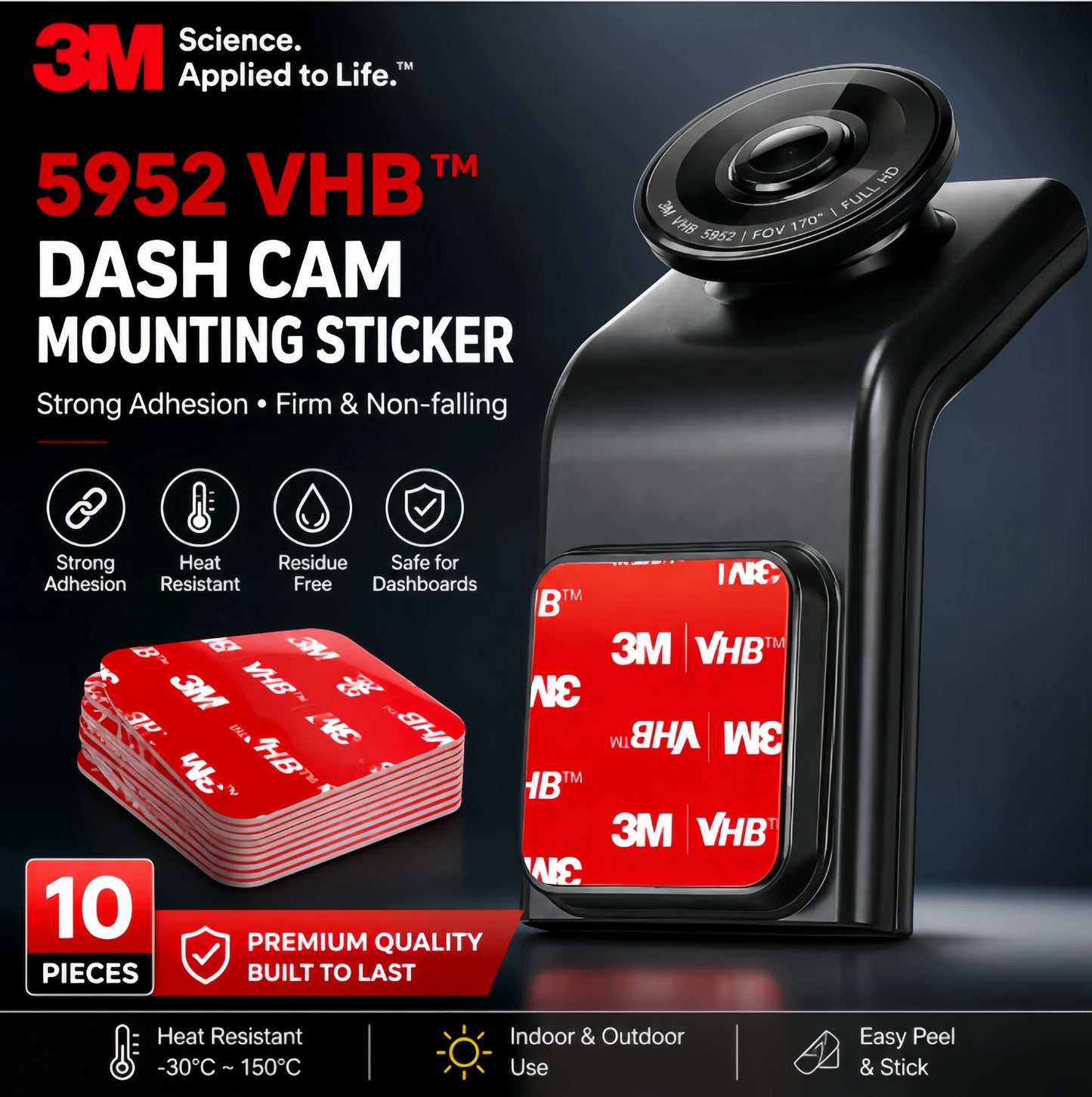 3M 5952 VHB Dashcam Mount Adhesive – Extra Strong Heat Resistant Tape