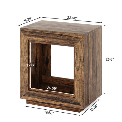 Rustic Wood End Table – 2-Tier Square Side Table, 24-Inch
